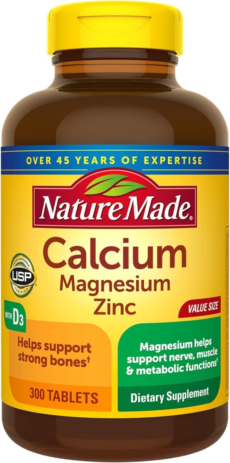 Calcium, Magnesium, Zinc & Vitamin D3 Tablets for Bone Strength - 300 Count
