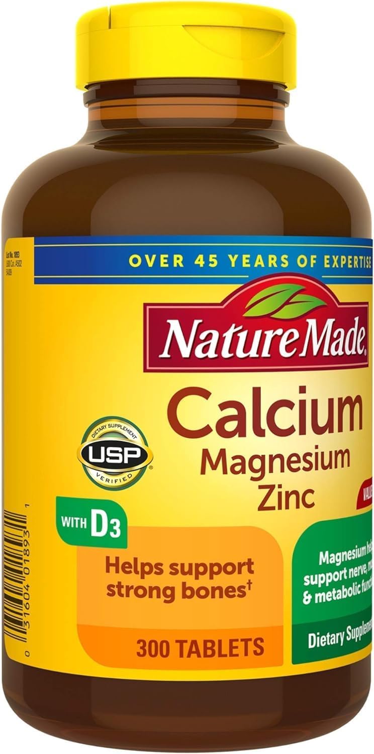 Calcium, Magnesium, Zinc & Vitamin D3 Tablets for Bone Strength - 300 Count