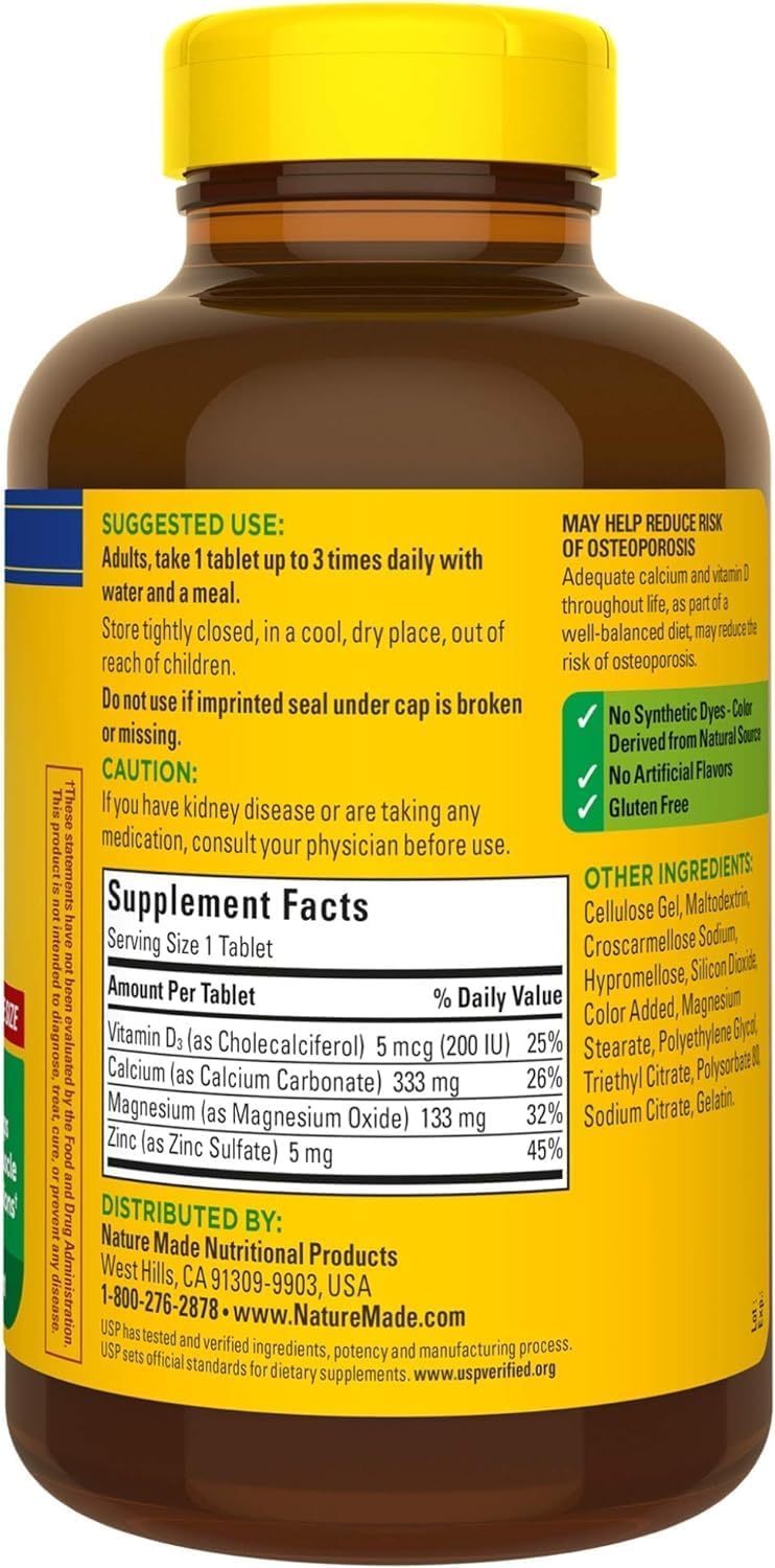 Calcium, Magnesium, Zinc & Vitamin D3 Tablets for Bone Strength - 300 Count