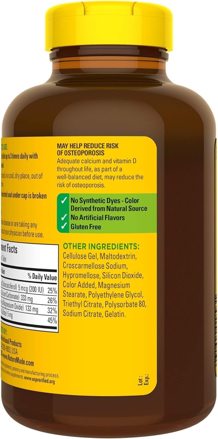 Calcium, Magnesium, Zinc & Vitamin D3 Tablets for Bone Strength - 300 Count