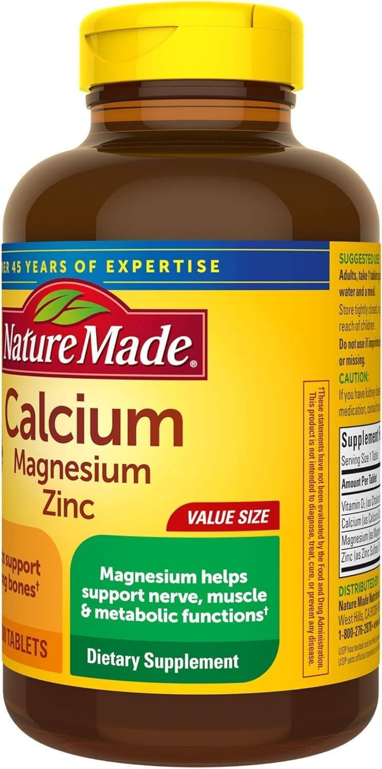 Calcium, Magnesium, Zinc & Vitamin D3 Tablets for Bone Strength - 300 Count