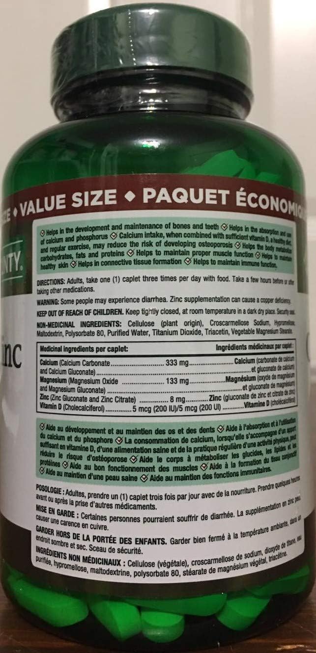 Calcium Magnesium Zinc with Vitamin D3, 200 Caplets - Natural Bounty Formula