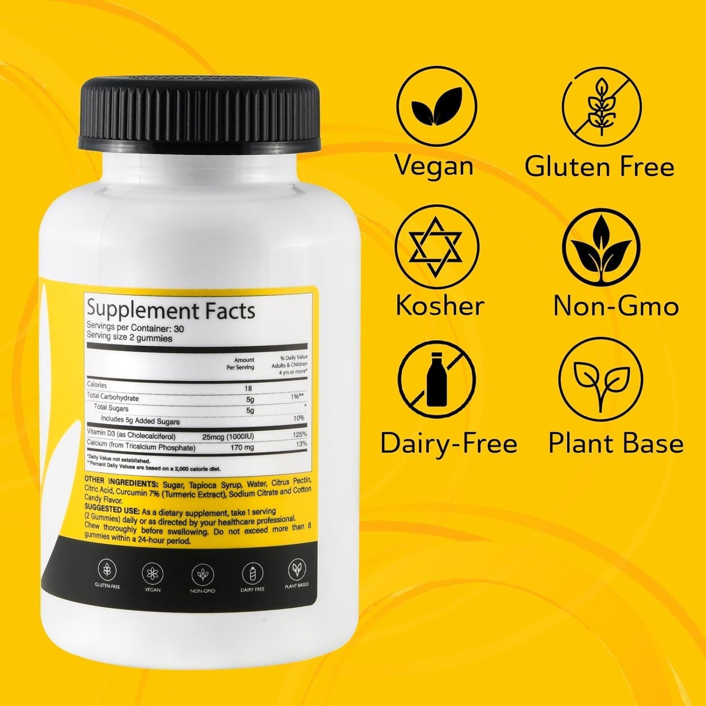Calcium & Methyl B12 Chewable Gummies for Strong Bones & Nerve Function - Cotton Candy & Raspberry Flavor - 2 Bottles