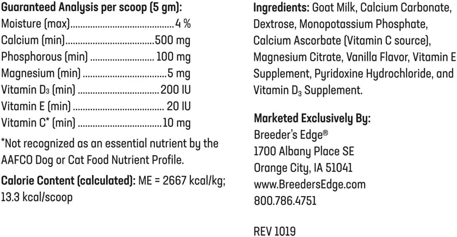 Calcium Supplement for Dogs & Cats - Breeder's Edge Oral Cal Plus Powder - 300gm