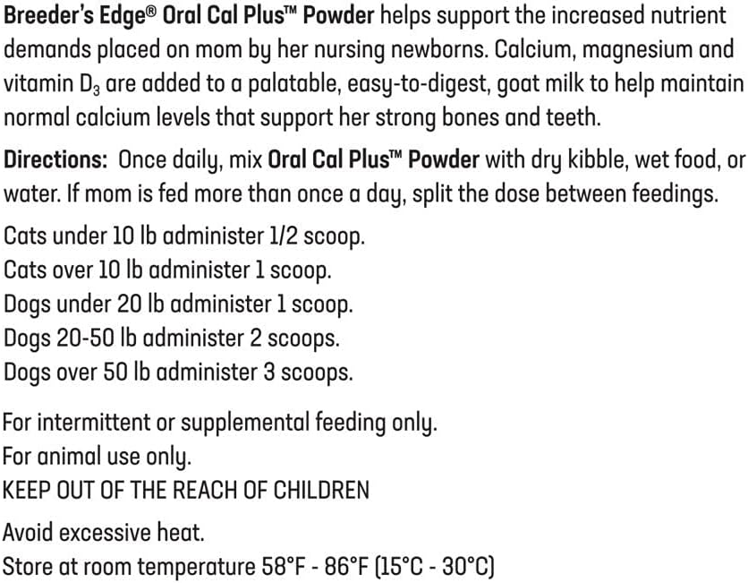 Calcium Supplement for Dogs & Cats - Breeder's Edge Oral Cal Plus Powder - 300gm