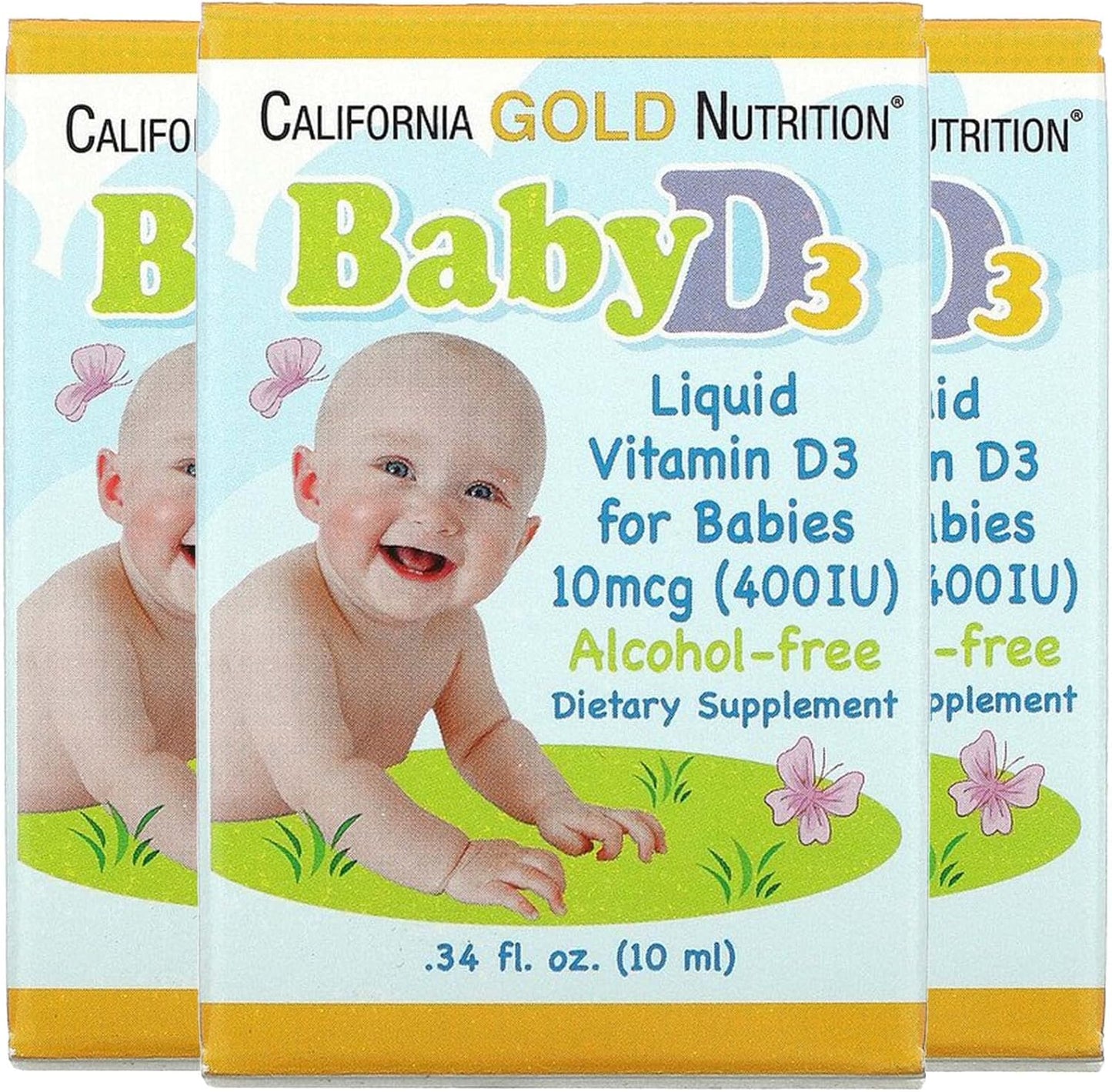 California Gold Nutrition Baby Vitamin D3 Liquid Supplement 10 mcg (400 IU) - Vegetarian Friendly for Developmental Support - Alcohol & Gluten Free - Non-GMO - 0.34 fl oz (10 ml)