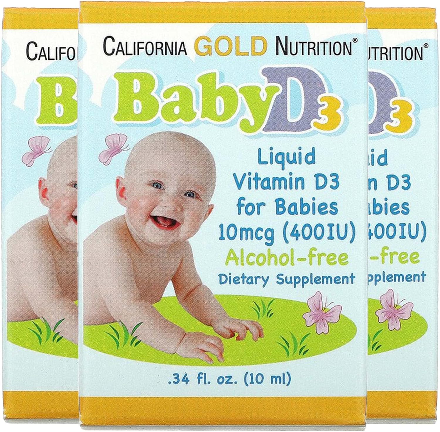 California Gold Nutrition Baby Vitamin D3 Liquid Supplement 10 mcg (400 IU) - Vegetarian Friendly for Developmental Support - Alcohol & Gluten Free - Non-GMO - 0.34 fl oz (10 ml)