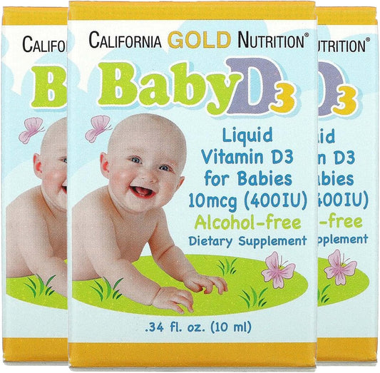 California Gold Nutrition Baby Vitamin D3 Liquid Supplement 10 mcg (400 IU) - Vegetarian Friendly for Developmental Support - Alcohol & Gluten Free - Non-GMO - 0.34 fl oz (10 ml)