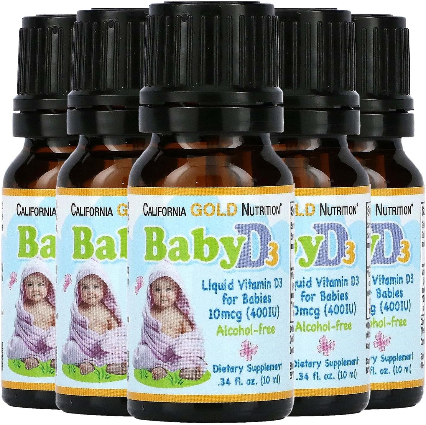 California Gold Nutrition Baby Vitamin D3 Liquid Supplement - Vegetarian-Friendly, Alcohol & Gluten Free, Non-GMO - 400 IU, 0.34 fl oz
