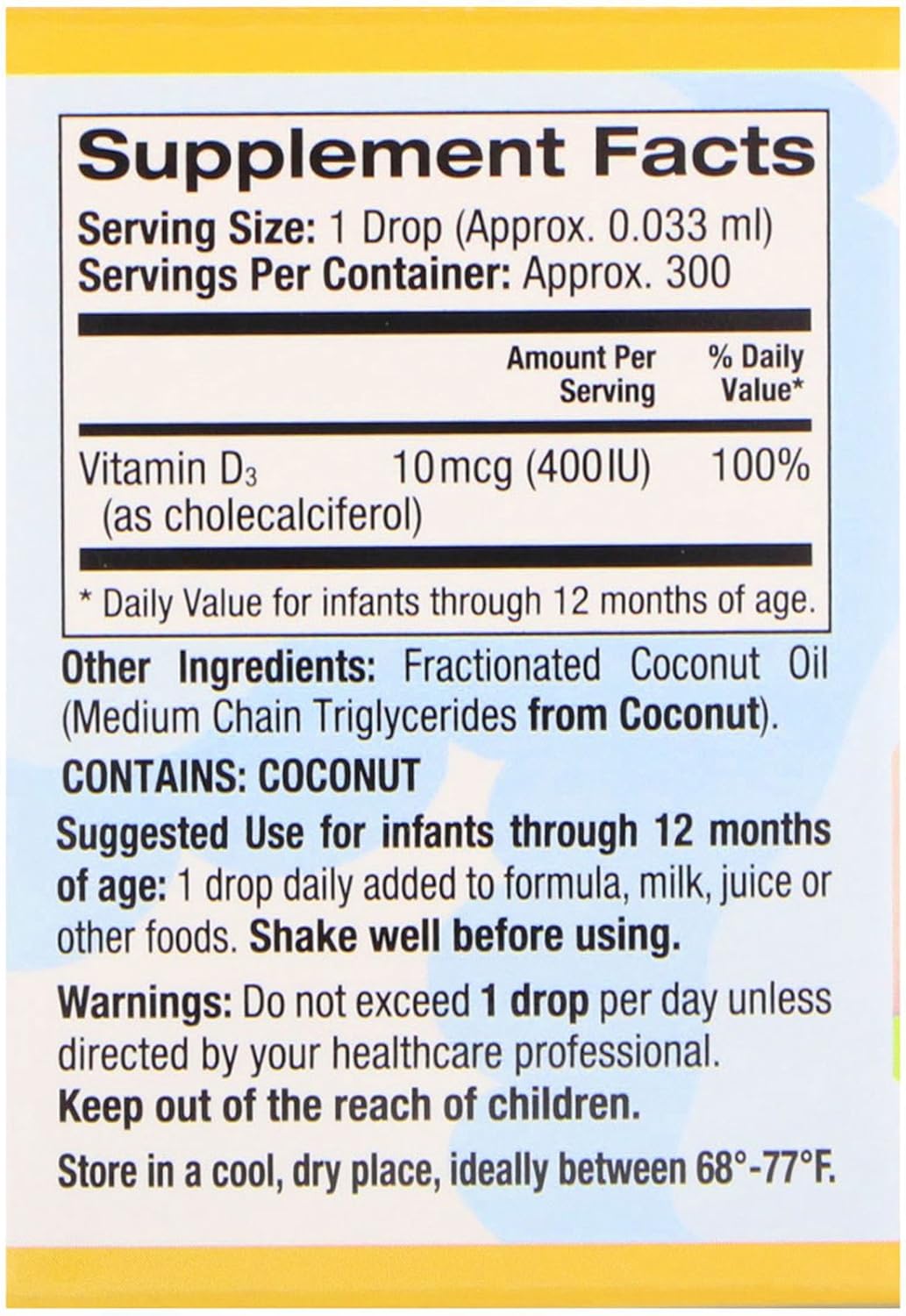 California Gold Nutrition Baby Vitamin D3 Liquid Supplement - 10mcg (400 IU) - Vegetarian-Friendly for Developmental Support - Alcohol & Gluten Free - Non-GMO - 0.34 fl oz (10ml) - Pack of 2