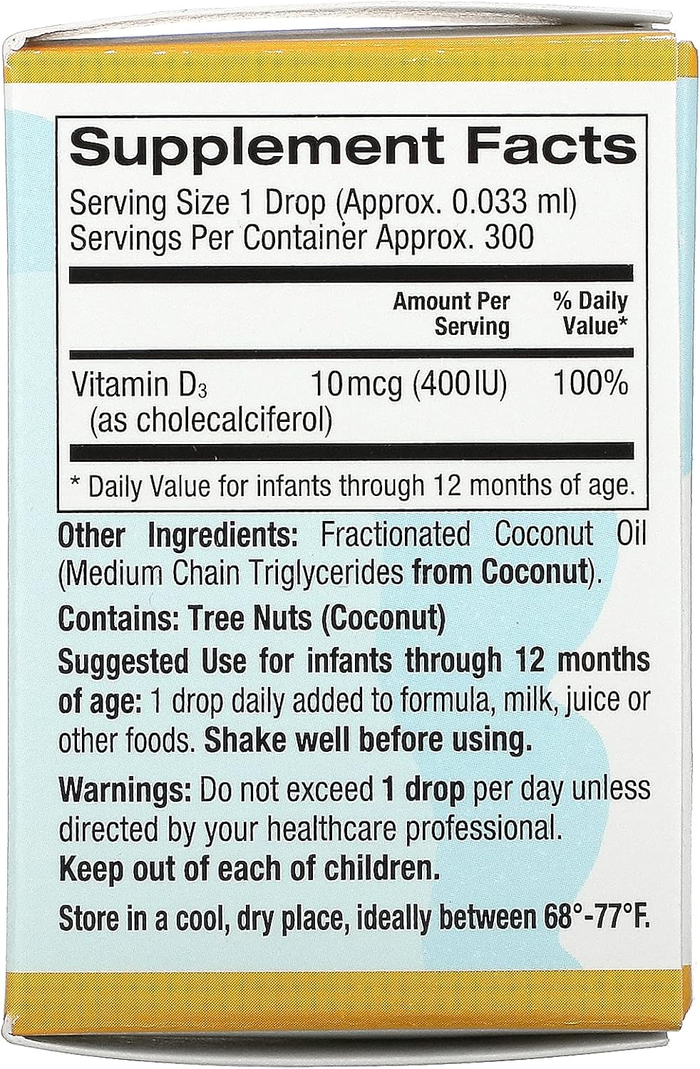 California Gold Nutrition Baby Vitamin D3 Liquid Supplement 10 mcg (400 IU) - Vegetarian Friendly for Developmental Support - Alcohol & Gluten Free - Non-GMO - 0.34 fl oz (10 ml)