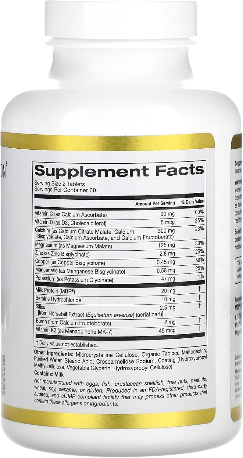 California Gold Nutrition Bone Boost Supplement - Bone Health Support with Calcium, Vitamin D - Vegetarian, Gluten Free, Non-GMO - 120 Tablets