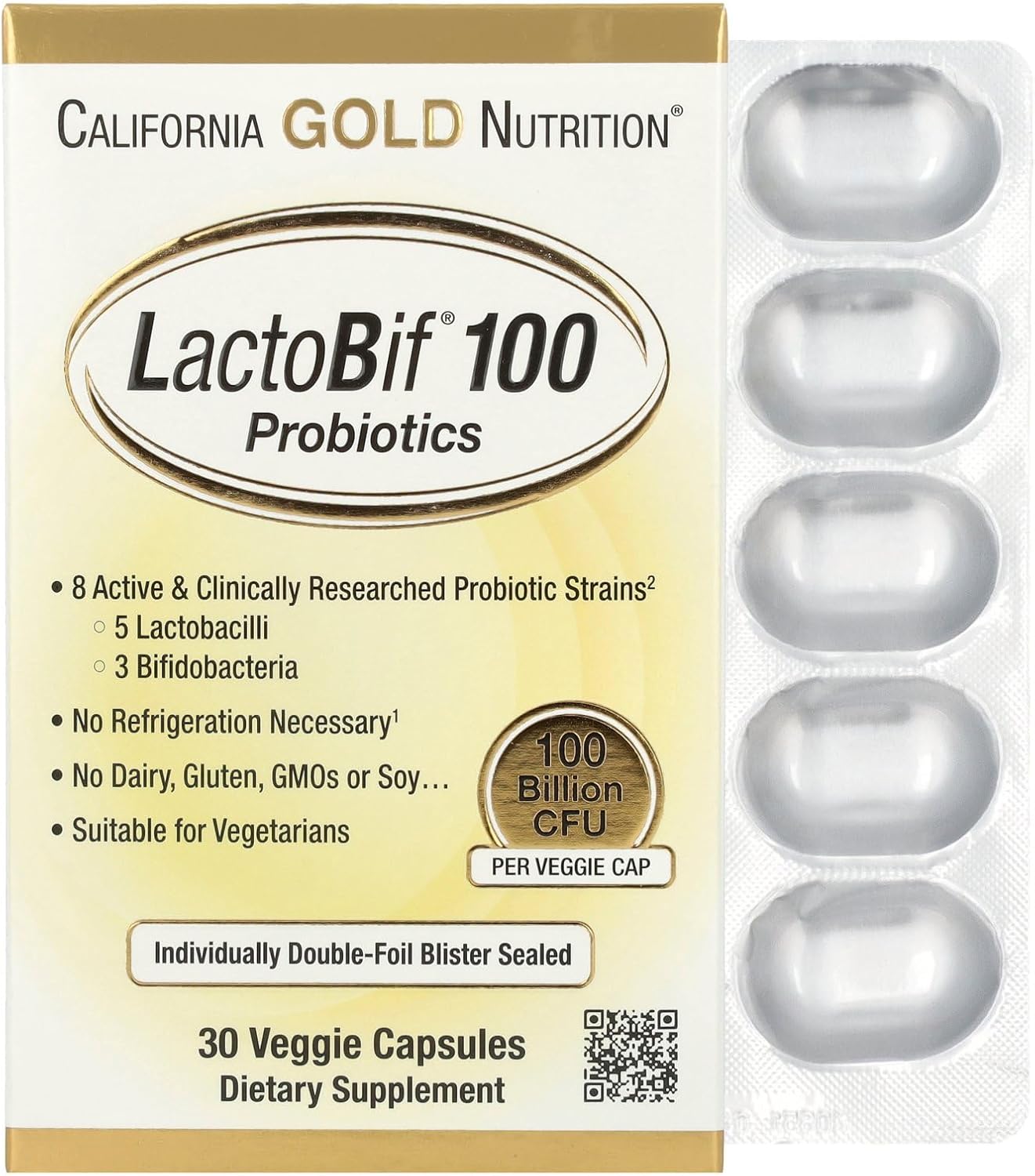 California Gold Nutrition LactoBif Probiotics 100 Billion CFU 30 Veggie Capsules