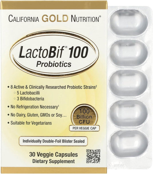 California Gold Nutrition LactoBif Probiotics 100 Billion CFU 30 Veggie Capsules