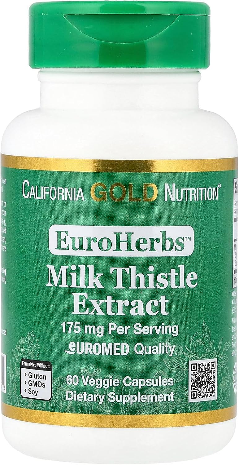 California Gold Nutrition Milk Thistle Extract 175mg - Liver Health Support - 60 Veggie Capsules - 80% Silymarin
