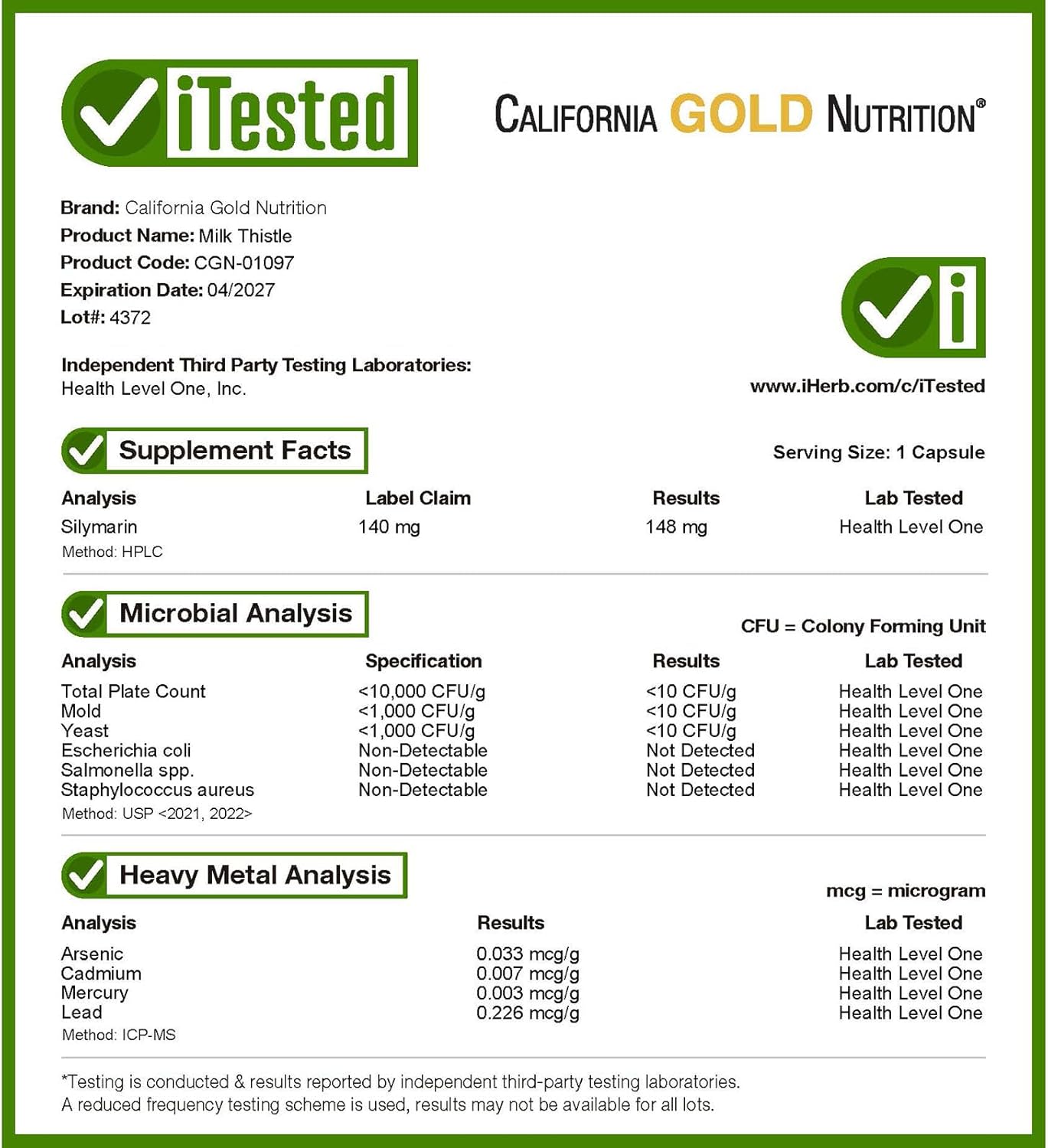 California Gold Nutrition Milk Thistle Extract 175mg - Liver Health Support - 60 Veggie Capsules - 80% Silymarin