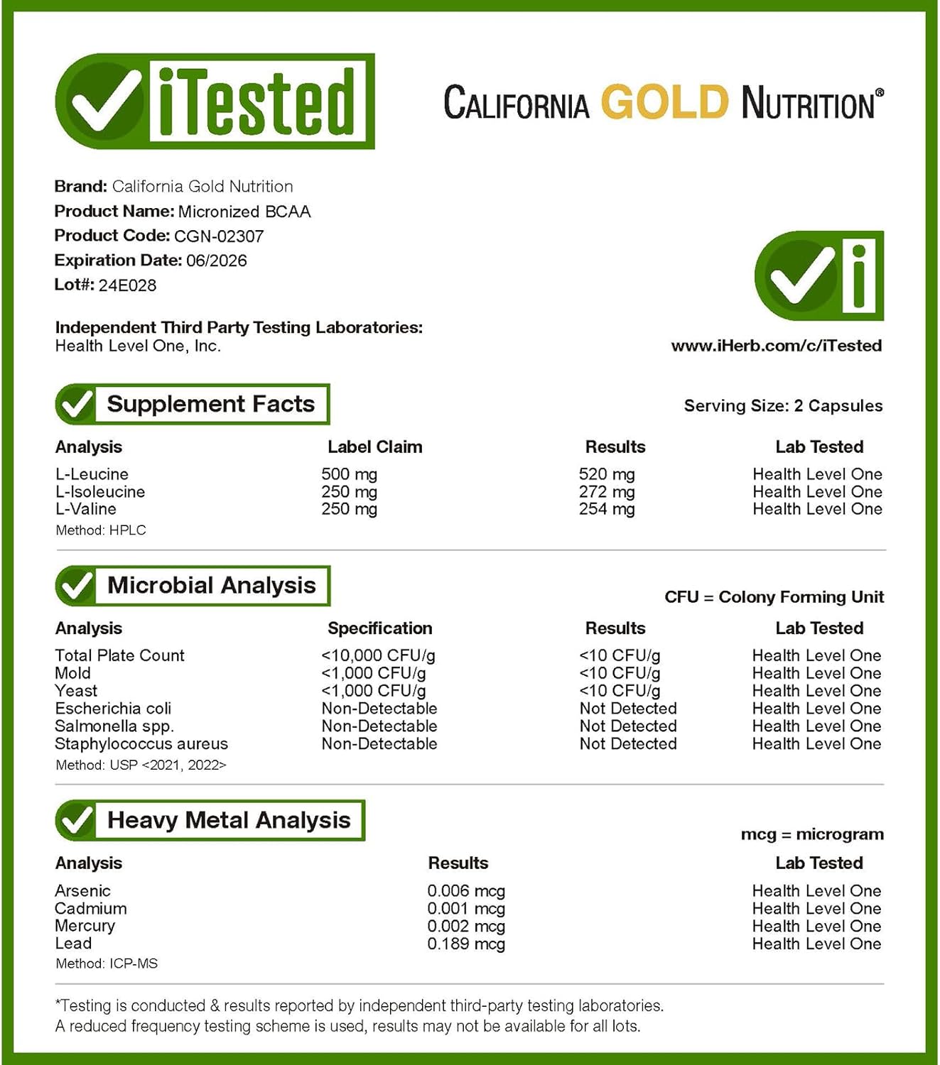 California Gold Nutrition Sport Micronized BCAA 500mg 240 Veggie Capsules