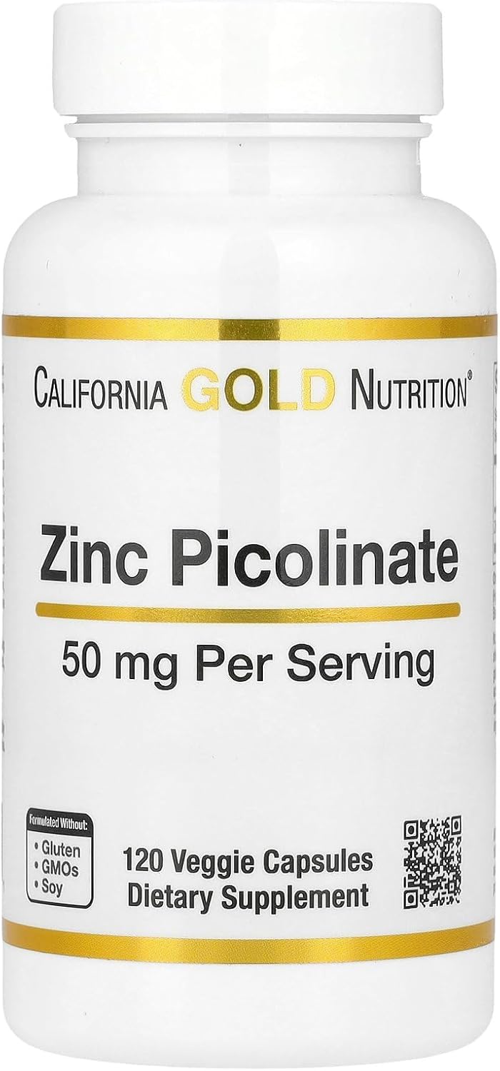 California Gold Nutrition Zinc Picolinate Capsules - 50mg, 120 Count - Immune Health Support Supplement