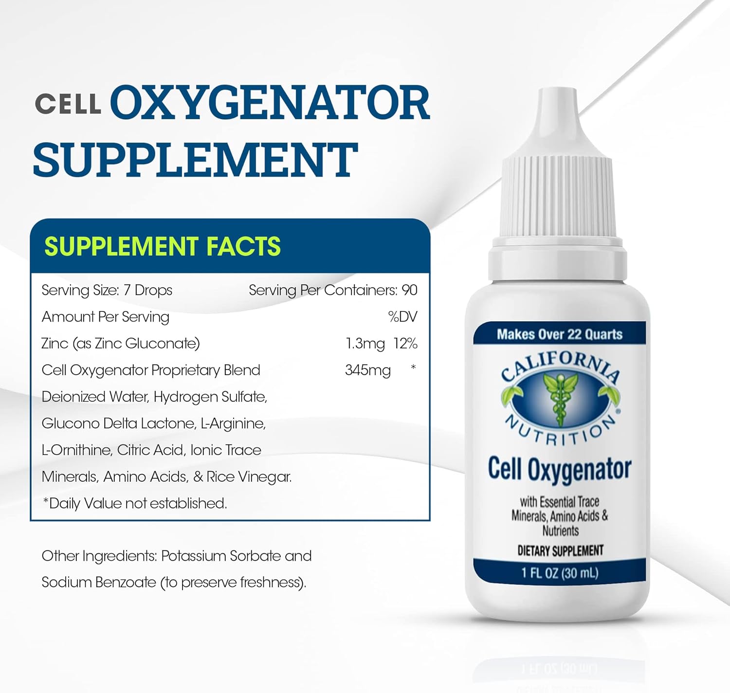 California Nutrition Cell Oxygenator Liquid Dietary Supplement, 1fl oz - Boost Immune System with Cell Food Oxygen Drops, Zinc, Trace Minerals, Amino Acids - Oxygen Boost Formula