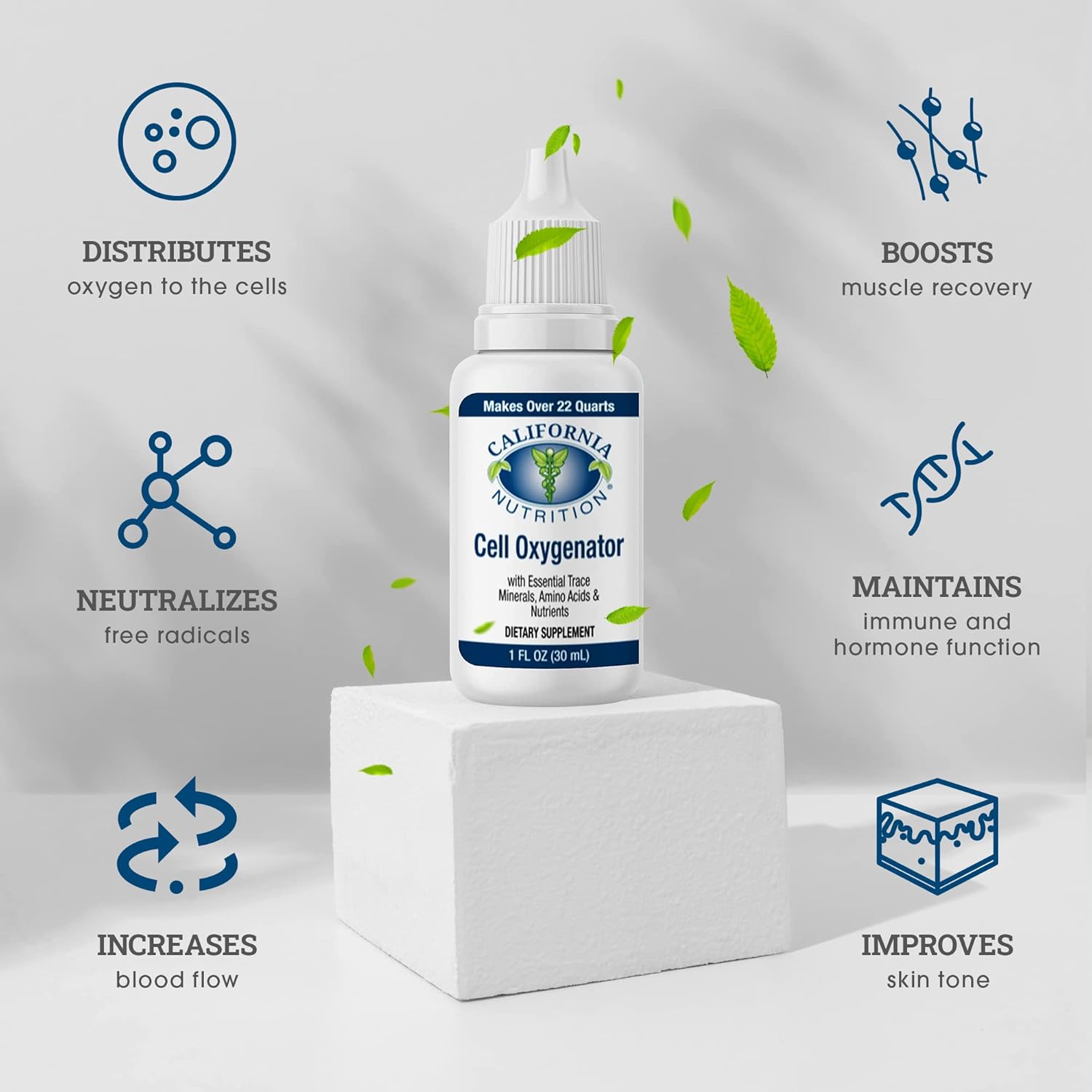 California Nutrition Cell Oxygenator Liquid Dietary Supplement, 1fl oz - Boost Immune System with Cell Food Oxygen Drops, Zinc, Trace Minerals, Amino Acids - Oxygen Boost Formula