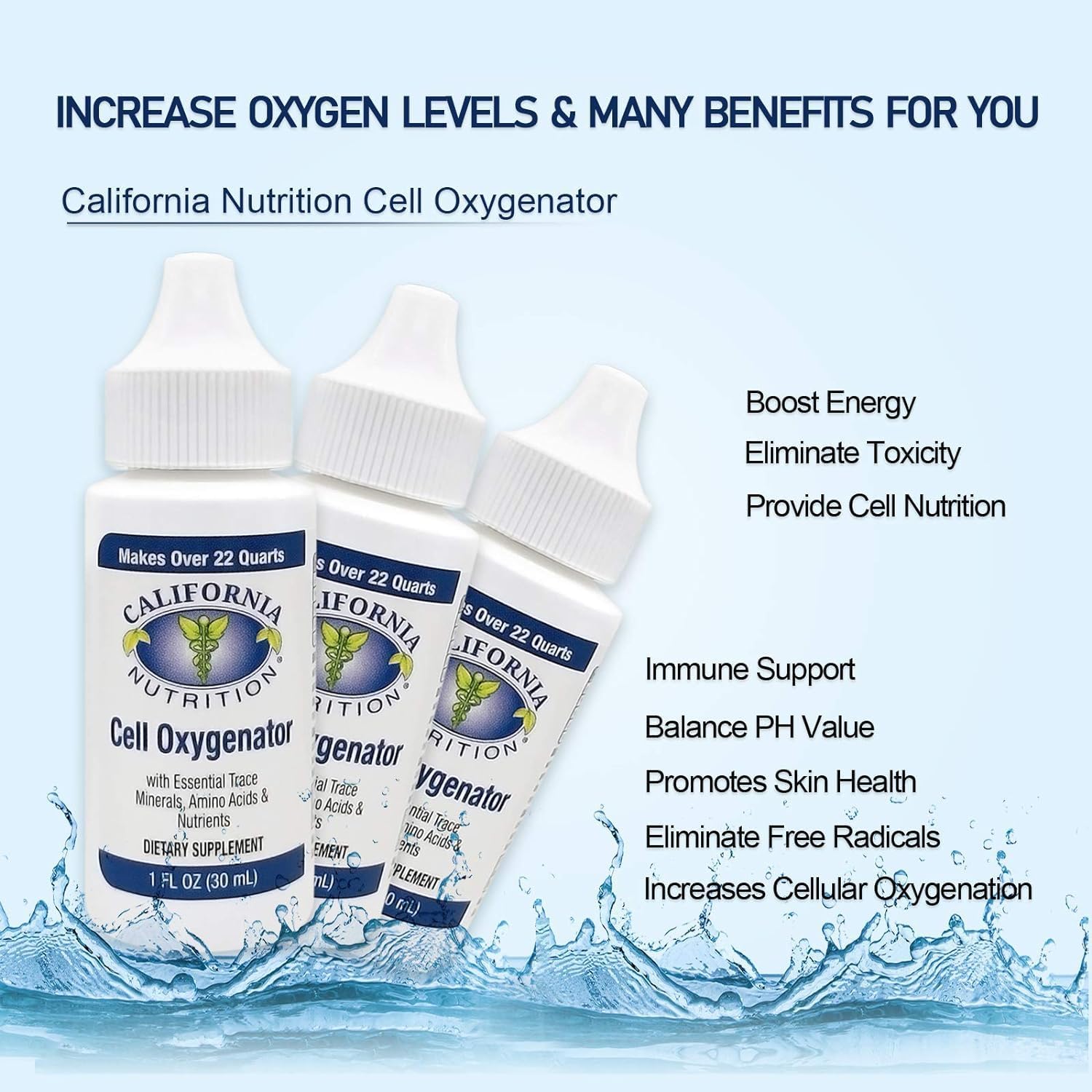 California Nutrition Cell Oxygenator Liquid Dietary Supplement, 1fl oz - Boost Immune System with Cell Food Oxygen Drops, Zinc, Trace Minerals, Amino Acids - Oxygen Boost Formula
