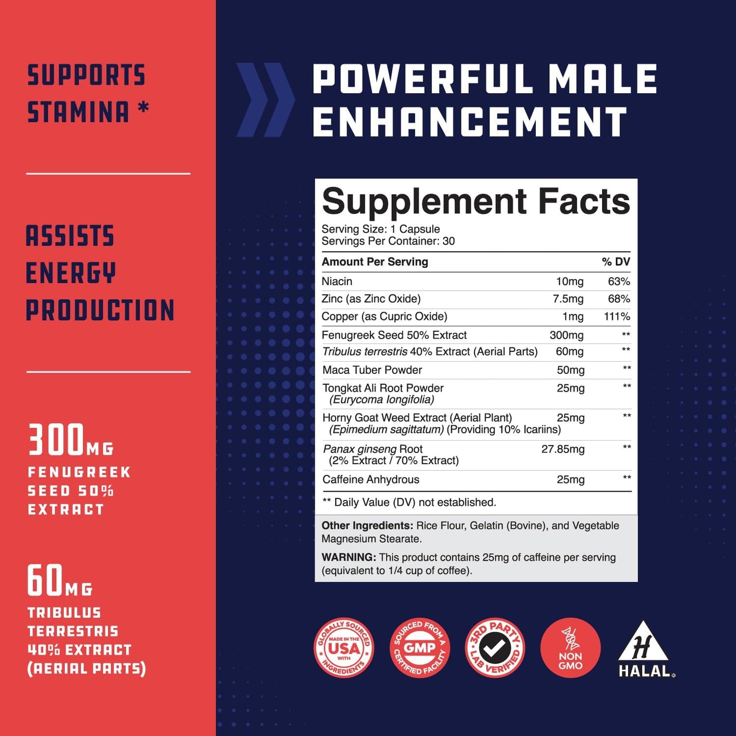 California Products Halal Male Enhancement Supplement with Maca Root, Fenugreek Extract, and Tongkat Ali - Boost Energy and Drive, Enhance Stamina