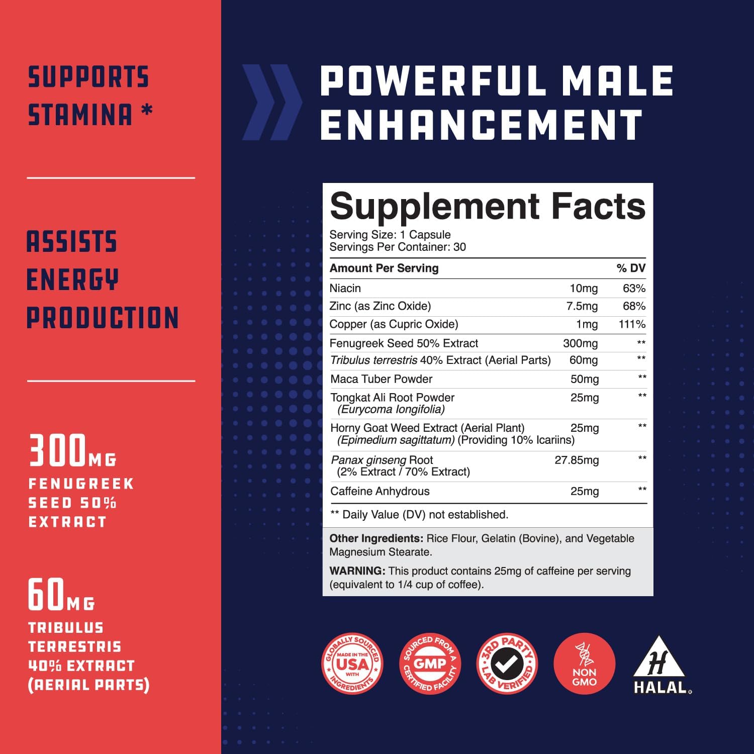 California Products Halal Male Enhancement Supplement with Maca Root, Fenugreek Extract, and Tongkat Ali - Boost Energy and Drive, Enhance Stamina