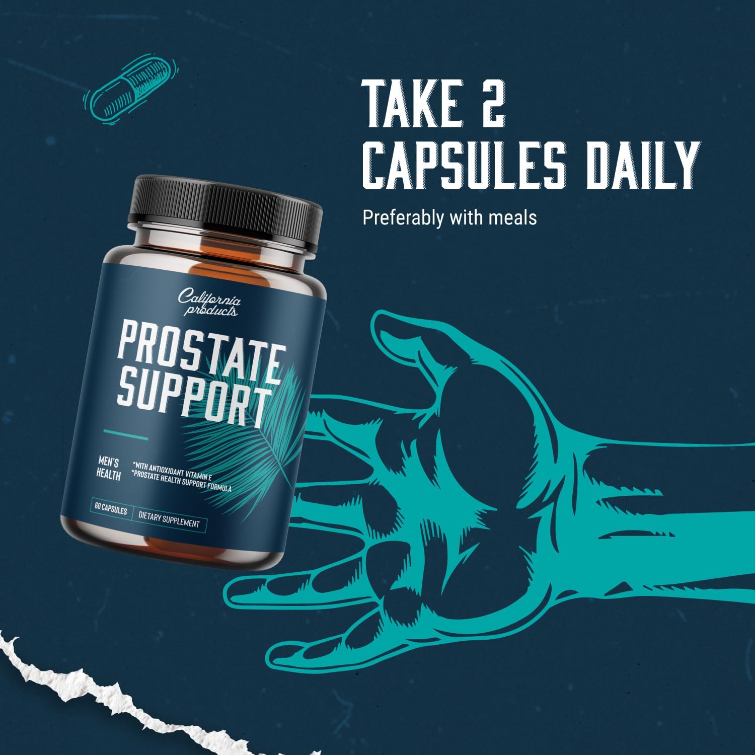 California Products Prostate Support Supplement for Men - Pygeum & Saw Palmetto Blend with Vitamins, Zinc, and Plant Sterols - Promotes Healthy Urinary Flow and Men's Health