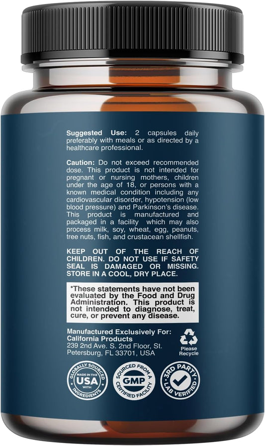 California Products Prostate Support Supplement with Saw Palmetto, Vitamin E, Amino Acids, Pygeum - Reduce Frequent Urination & Hair Loss Symptoms - Natural Formula for Men