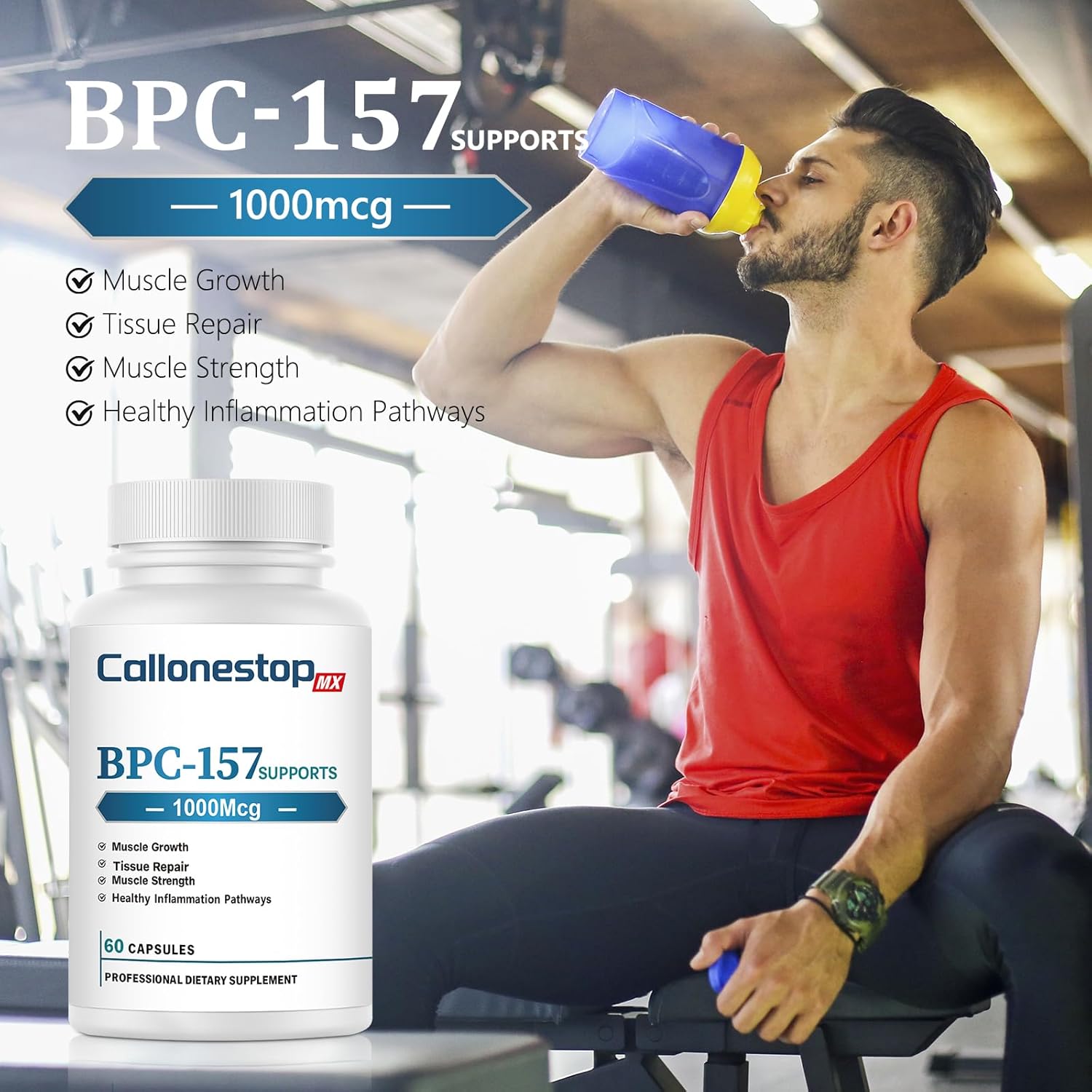 Callonestop MX BPC-157 Peptide Capsules - Muscle Growth Supplement - Gluten-Free - 60 Count