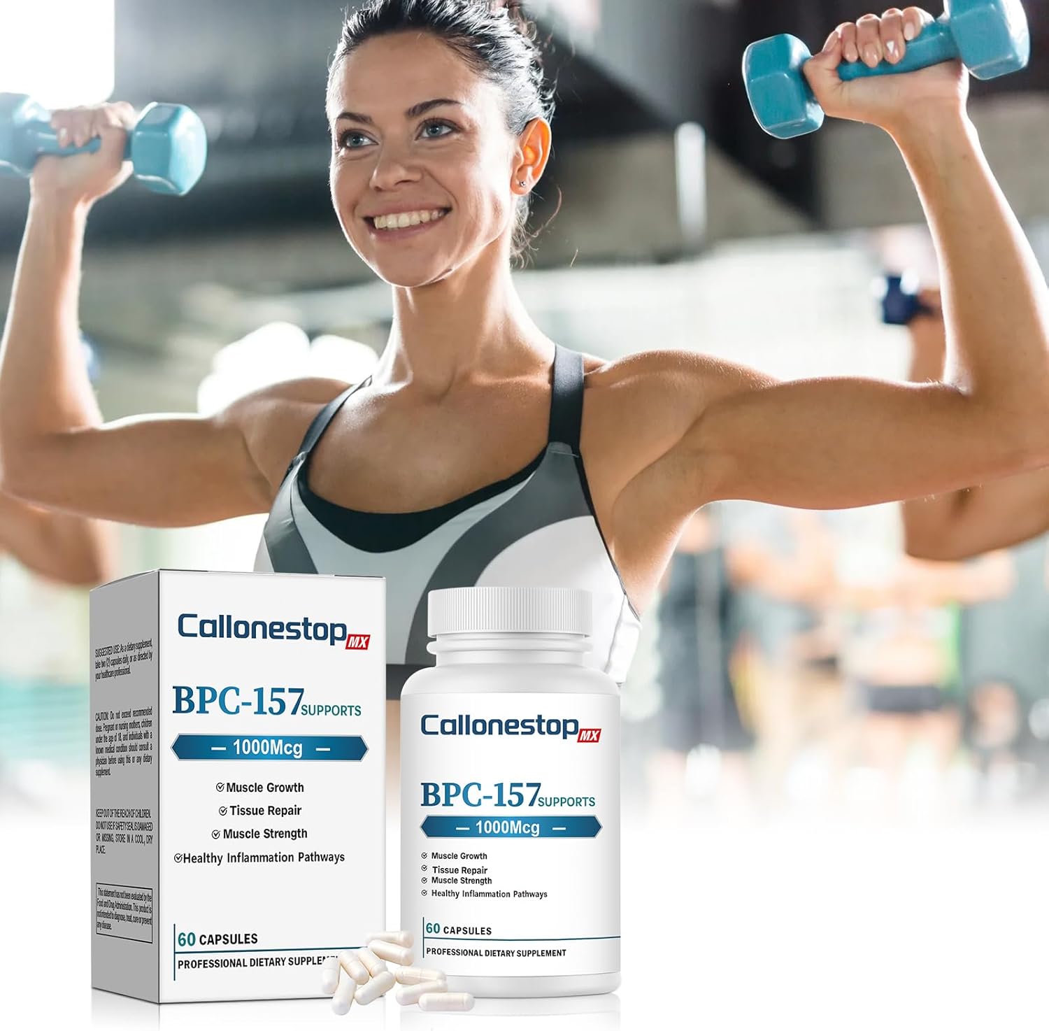 Callonestop MX BPC-157 Peptide Capsules - Muscle Growth Supplement - Gluten-Free - 60 Count