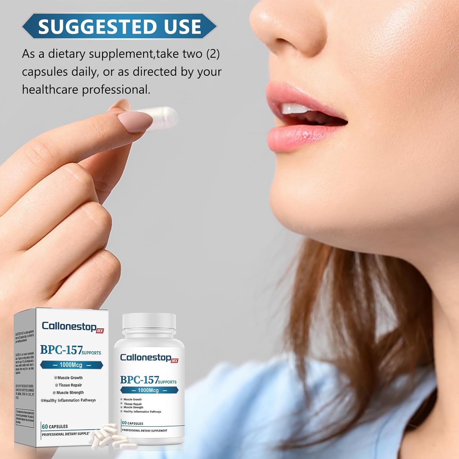 Callonestop MX BPC-157 Peptide Capsules - Muscle Growth Supplement - Gluten-Free - 60 Count