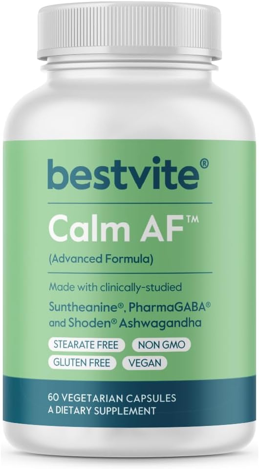 Calm AF Supplement with Shoden Ashwagandha & Suntheanine - 60 Veggie Caps, Vegan & Non-GMO - Gluten Free Formula