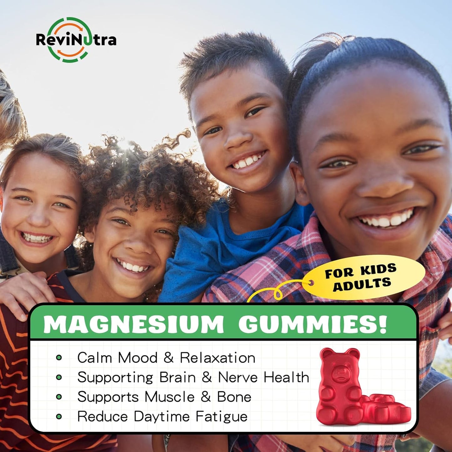 Calm Chewable Magnesium Gummies for Kids & Adults- Vegan Supplement with Omega-3, Vitamin B6, D3- Stress Relief & Bone Support, 60 Gummies