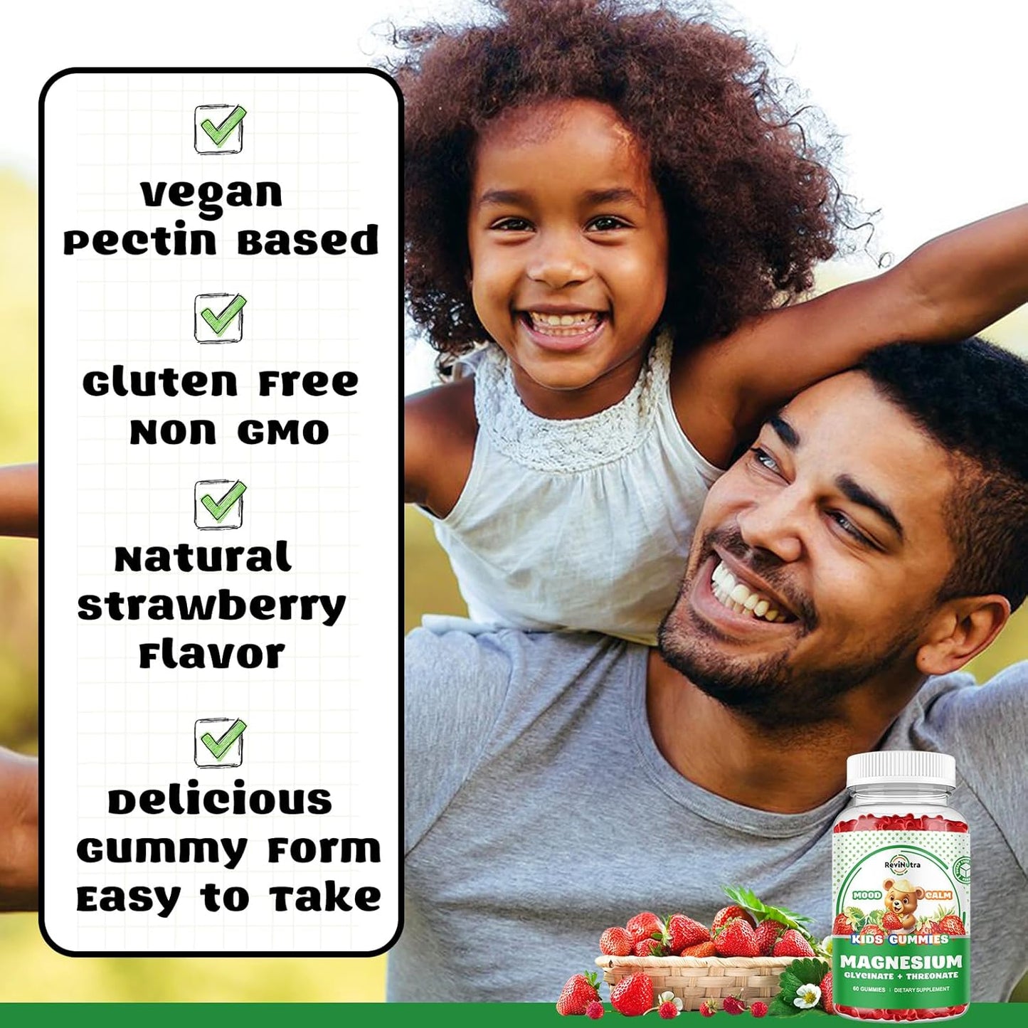 Calm Chewable Magnesium Gummies for Kids & Adults- Vegan Supplement with Omega-3, Vitamin B6, D3- Stress Relief & Bone Support, 60 Gummies