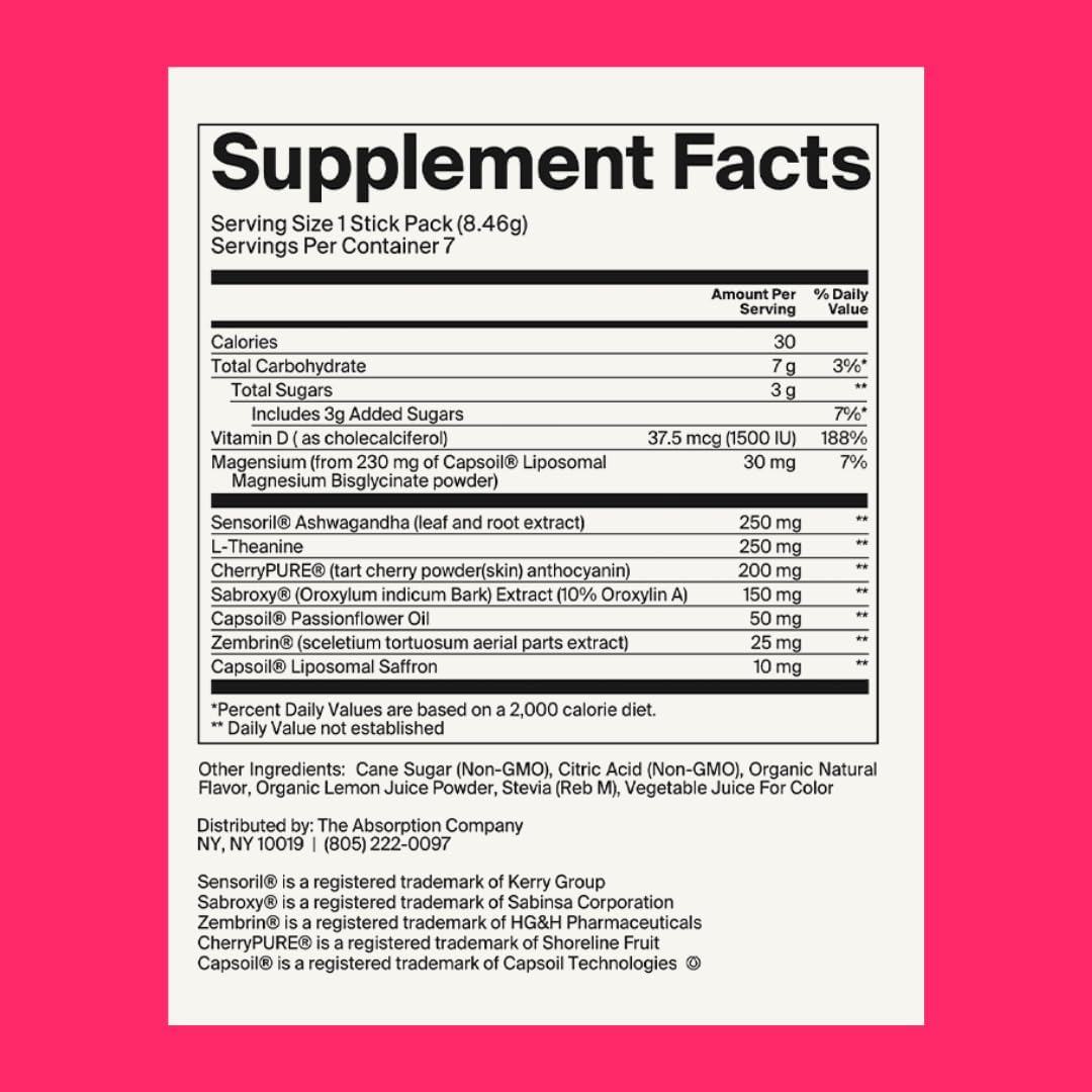Calm Drink Mix with Magnesium, Ashwagandha, L-Theanine, & Vitamin D - Supports Cortisol Regulation and Mood - Watermelon Lemonade Flavor