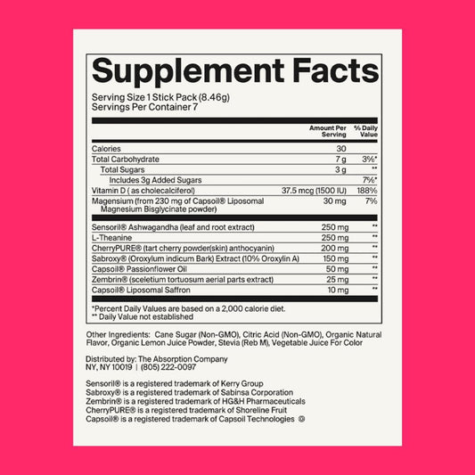 Calm Drink Mix with Magnesium, Ashwagandha, L-Theanine, & Vitamin D - Supports Cortisol Regulation and Mood - Watermelon Lemonade Flavor