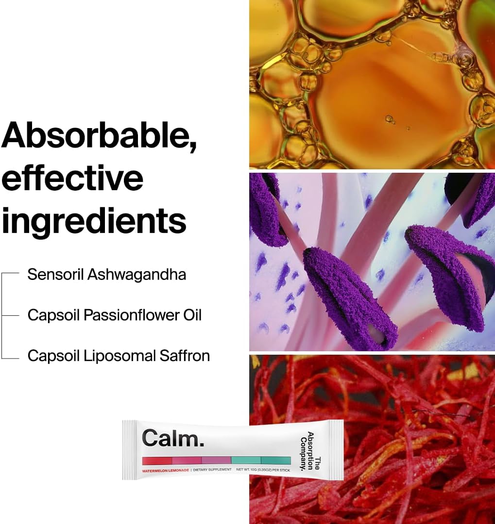 Calm Drink Mix with Magnesium, Ashwagandha, L-Theanine, & Vitamin D - Supports Cortisol Regulation and Mood - Watermelon Lemonade Flavor
