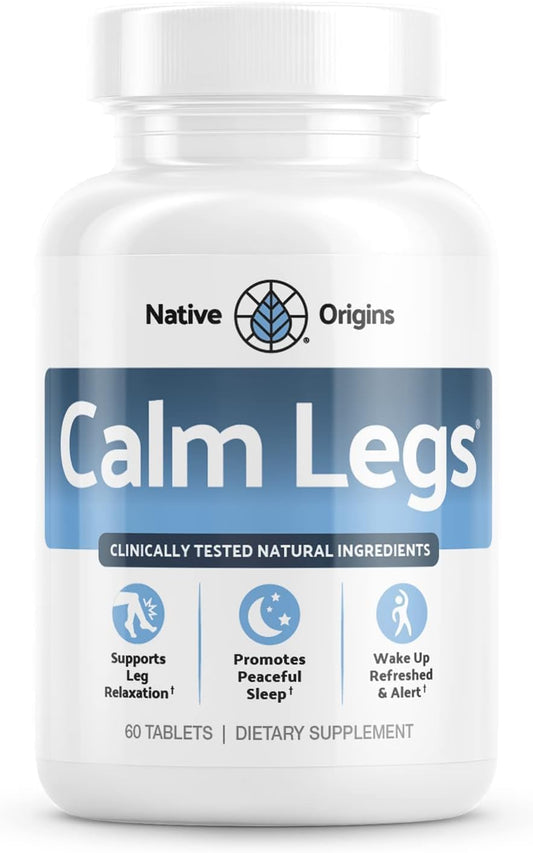 Calm Legs Natural Supplement with Iron, Magnesium, Valerian Root - Relieves Itching, Crawling, Tingling, Restless Legs - 60 Tablets