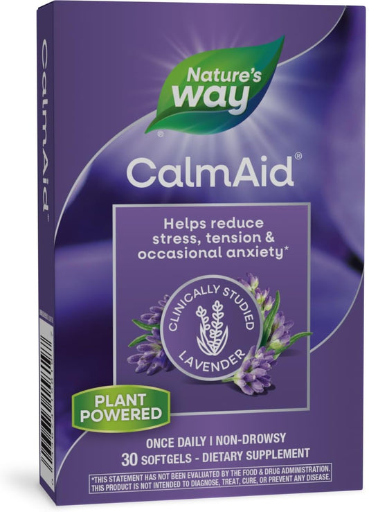 CalmAid Softgels with Silexan Lavender Oil for Stress Relief - Non-Drowsy Formula, 30 Count