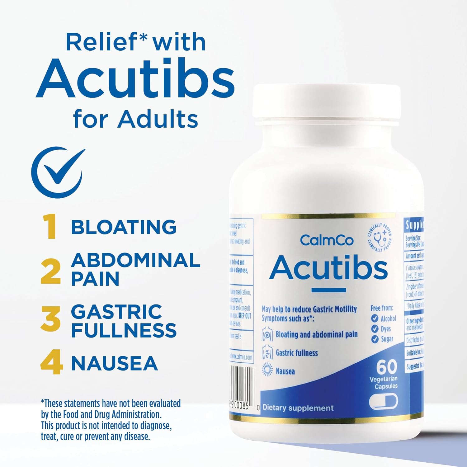 CalmCo Acutibs Vegetarian Capsules with Artichoke & Ginger Extracts - 60 Count for Digestive Comfort