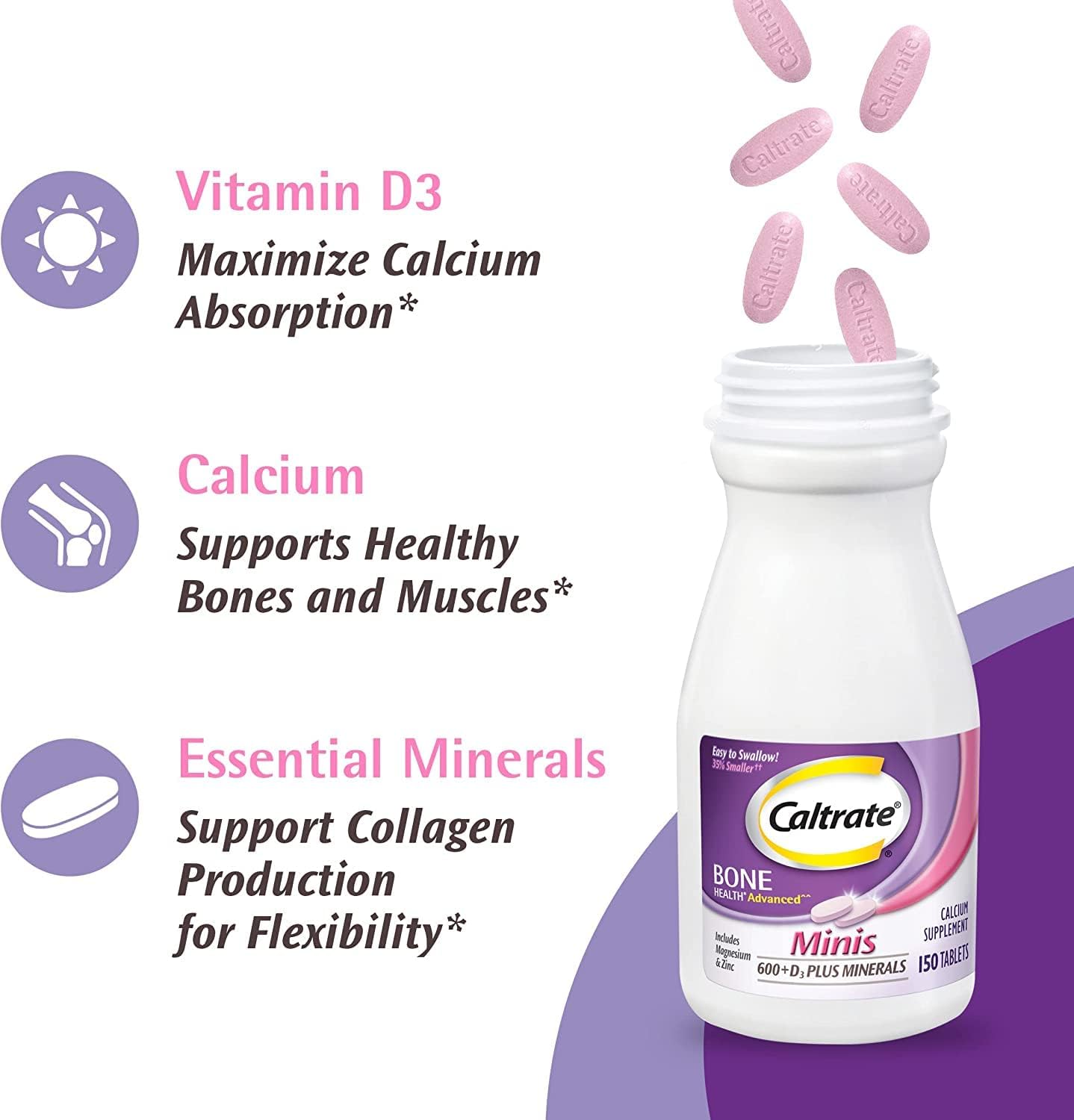 Caltrate Minis + Minerals 150ct - Pack of 2 for Optimal Bone Health and Support