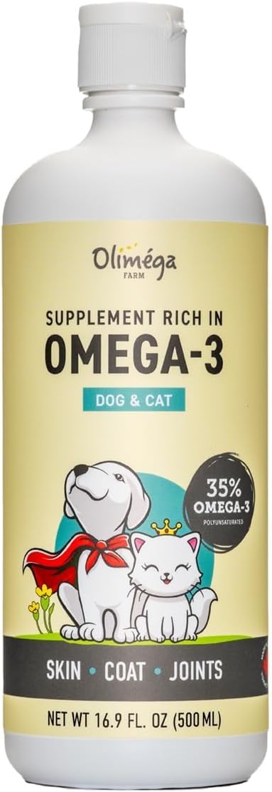 Camelina Oil for Dogs & Cats, 500mL - High in Omega-3 & Vitamin E - Supports Healthy Joints, Coat & Skin - Canadian-Made - Non-GMO - by Olimega Farm