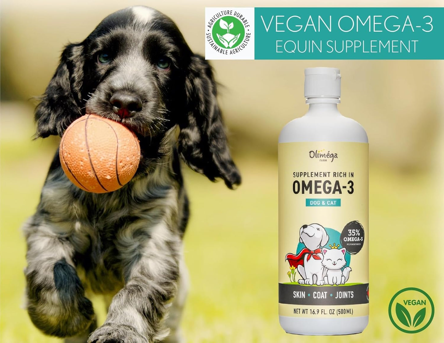 Camelina Oil for Dogs & Cats, 500mL - High in Omega-3 & Vitamin E - Supports Healthy Joints, Coat & Skin - Canadian-Made - Non-GMO - by Olimega Farm