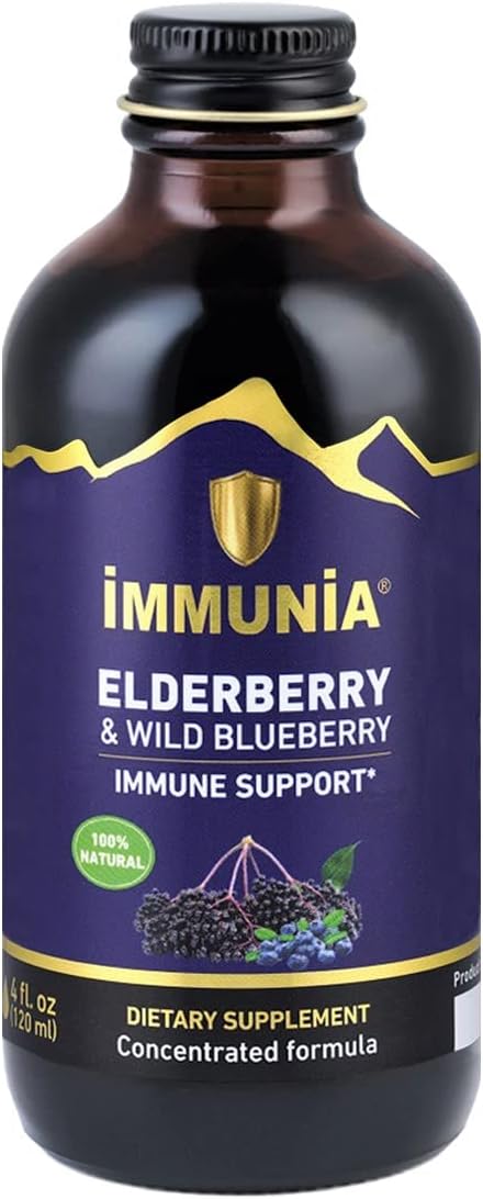 Canadian-made Immunia Elderberry & Wild Blueberry Concentrate for Immune Support - 24 Day Supply - Delicious Natural Taste - 1 Bottle
