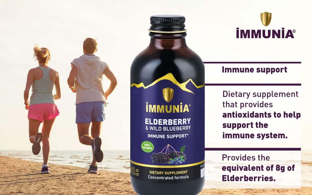 Canadian-made Immunia Elderberry & Wild Blueberry Concentrate for Immune Support - 24 Day Supply - Delicious Natural Taste - 1 Bottle