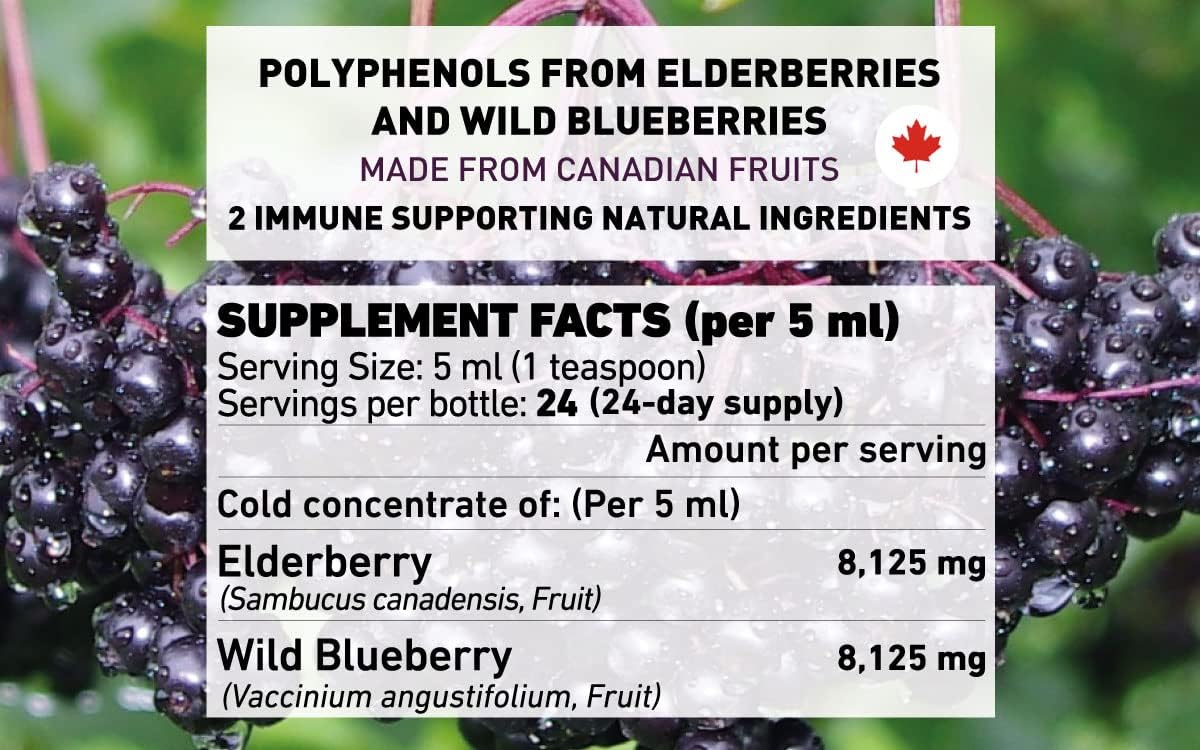 Canadian-made Immunia Elderberry & Wild Blueberry Concentrate for Immune Support - 24 Day Supply - Delicious Natural Taste - 1 Bottle