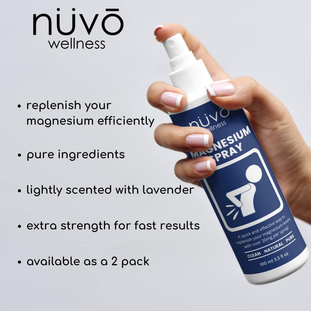 Canadian-made NUVO WELLNESS ESSENTIALS Unscented Magnesium Oil Spray - Regular Strength - 2 Pack of 8oz Bottles - 237 ml x 2