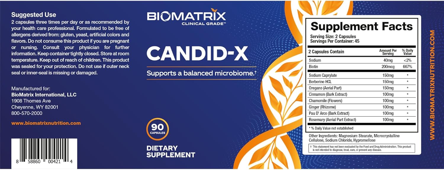 Candid-X Gut Cleanse Capsules with Berberine, Oregano, Chamomile, Ginger - Digestive Supplement for Men and Women - 90 Count