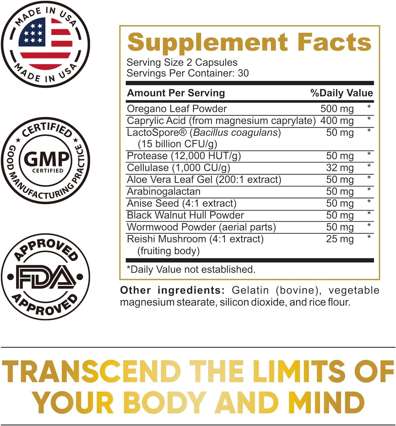 Candida Cleanse Capsules - Herbal Intestinal Detox with Probiotics, Oregano, Caprylic Acid, Black Walnut & Reishi - Gut & Colon Support